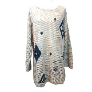 Carole Little Linen Cotton Blend Open Crochet Tunic Top Swim Coverup Size Medium